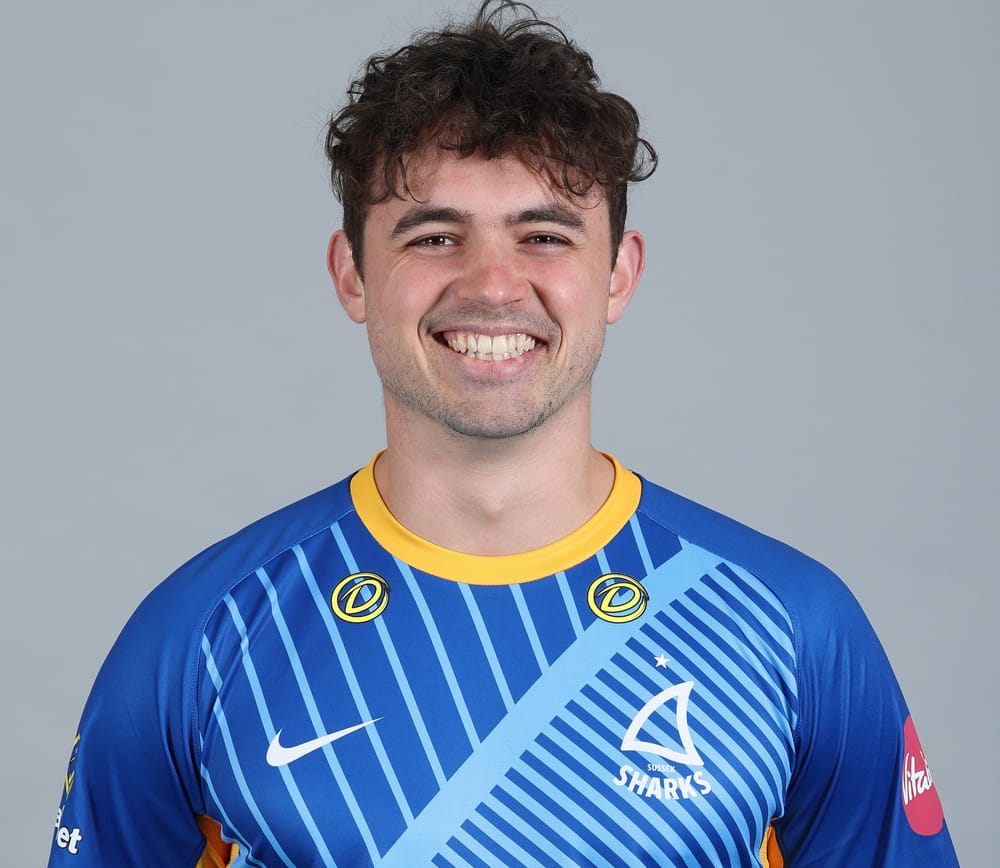 HOVE, ENGLAND - MARCH 26: Tom Price of Sussex CCC poses in the Vitality Blast T20 kit for a portrait during the Sussex CCC photocall at the 1st Central County Ground on March 26, 2026 in Hove, England. (Photo by Steve Bardens/Getty Images)